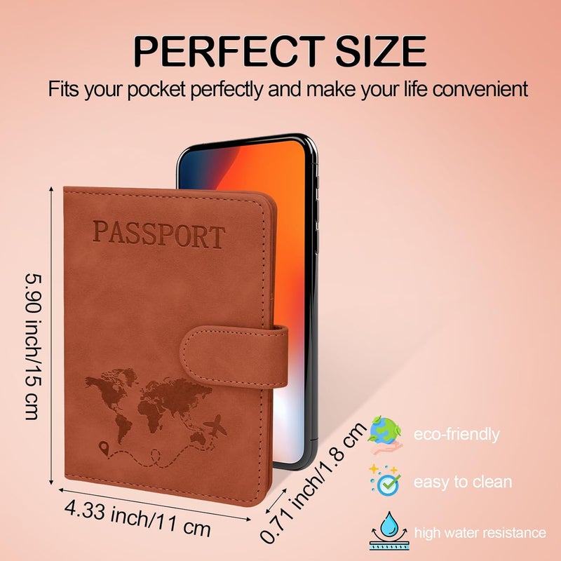 Sovirose Passport Holders, RFID Blocking Credit Card Holder, PU Leather Passport Holders for Travel with Magnetic Buckle, Travel Must Haves Cruise Ship Essentials for Men, Women (Brown) - Image 2
